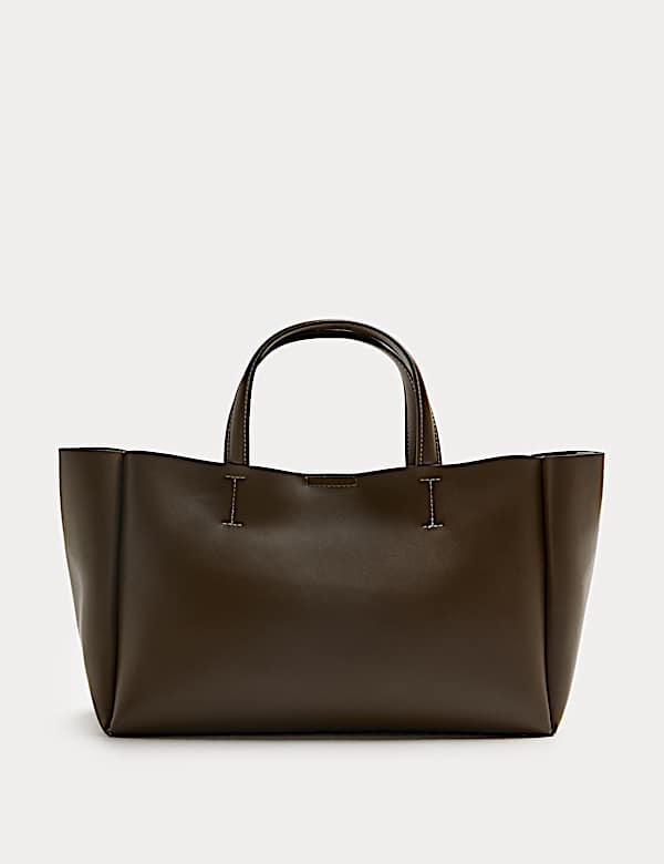 Faux Leather Structured Mini Tote Bag - SI