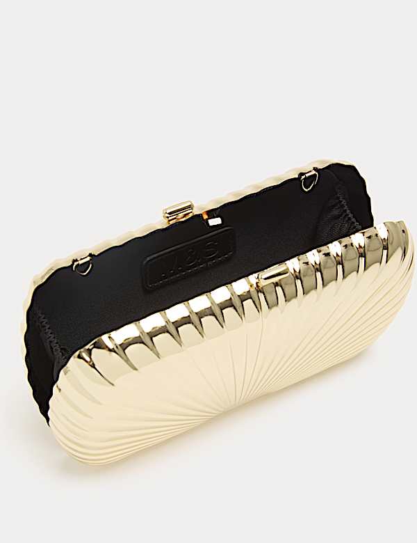Gold Textured Chain Strap Clutch Bag - NL