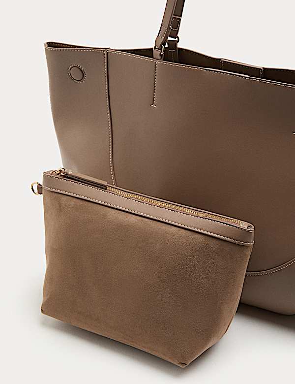 Faux Leather Stitch Detail Tote Bag