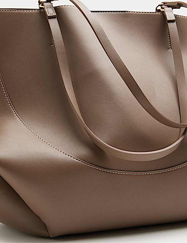 Faux Leather Stitch Detail Tote Bag