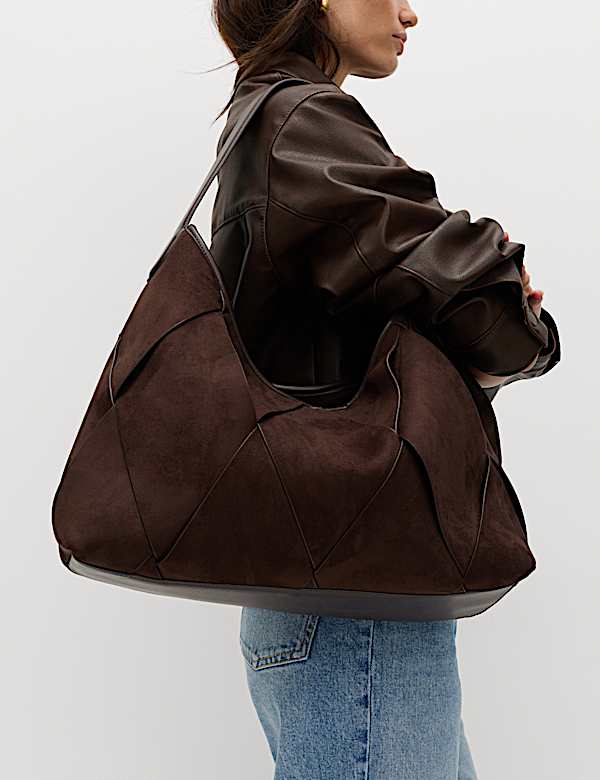 Faux Suede Woven Large Shoulder Bag