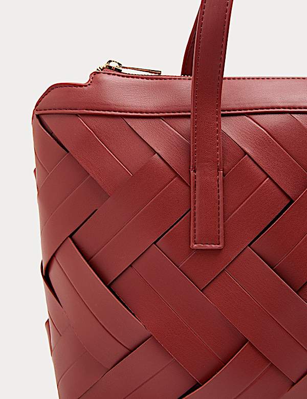 Faux Leather Woven Shoulder Bag - GR