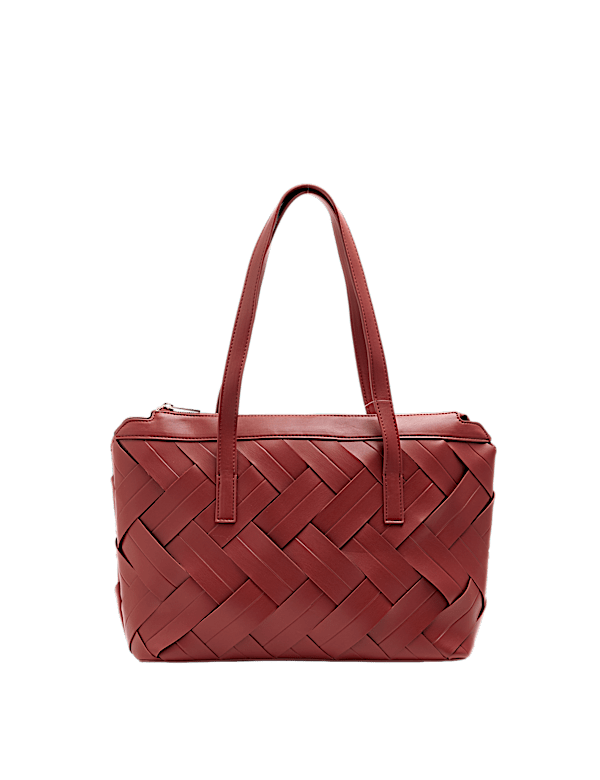 Faux Leather Woven Shoulder Bag