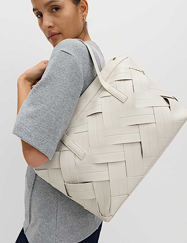 Faux Leather Woven Shoulder Bag