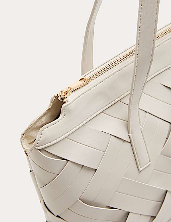 Faux Leather Woven Shoulder Bag - LU