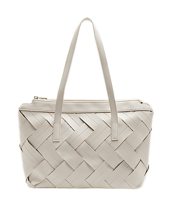 Faux Leather Woven Shoulder Bag