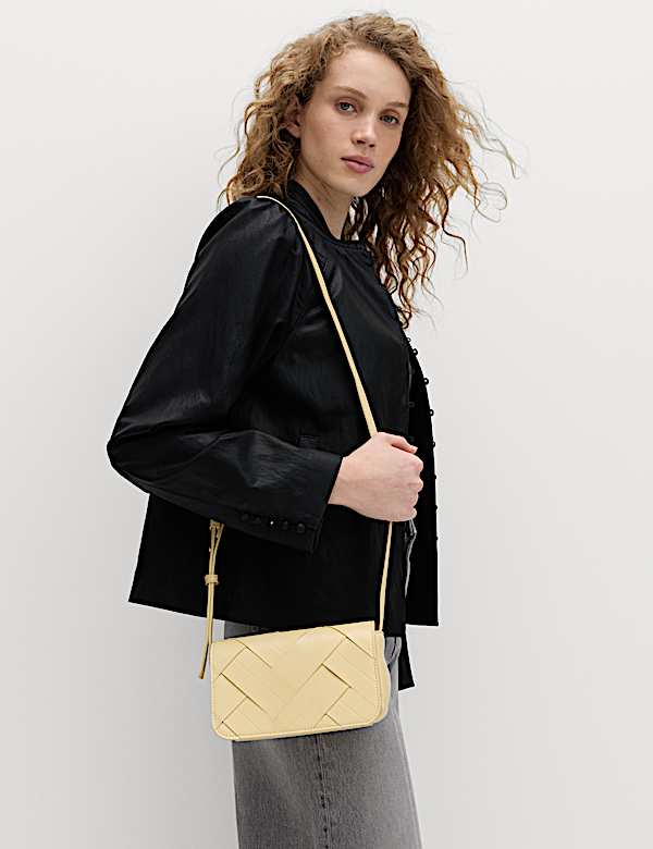 Faux Leather Woven Mini Cross Body Bag | BUTTERMILK | Bags | M&S JE