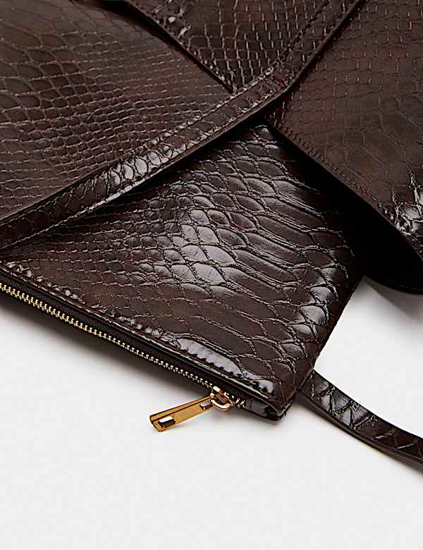 Croc Effect Top Handle Tote Bag - GR