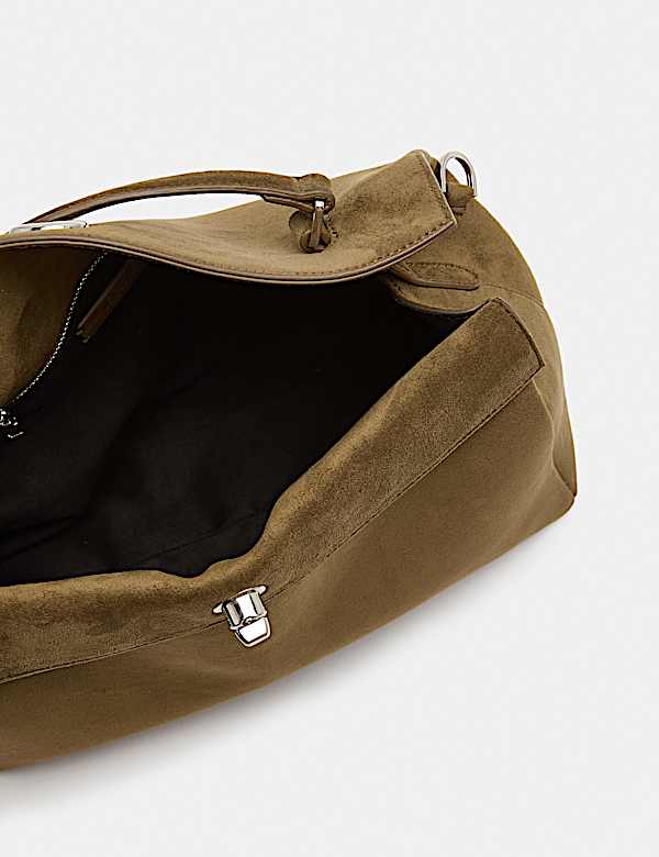 Faux Suede Fold Over Grab Bag - CA