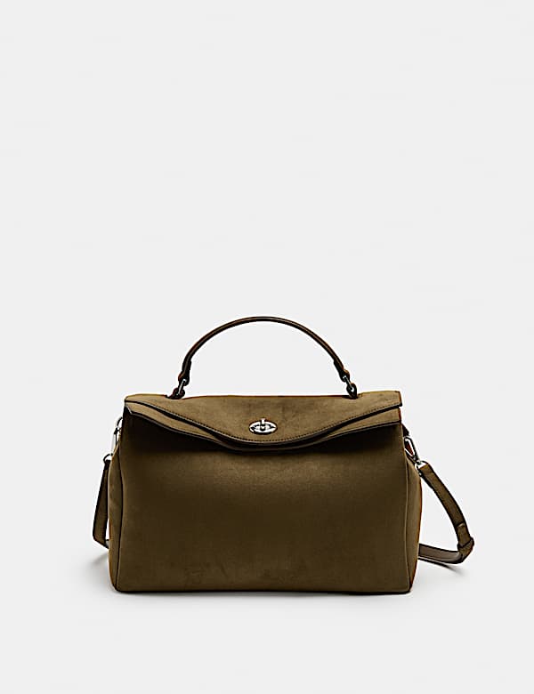 Faux Suede Fold Over Grab Bag - CA