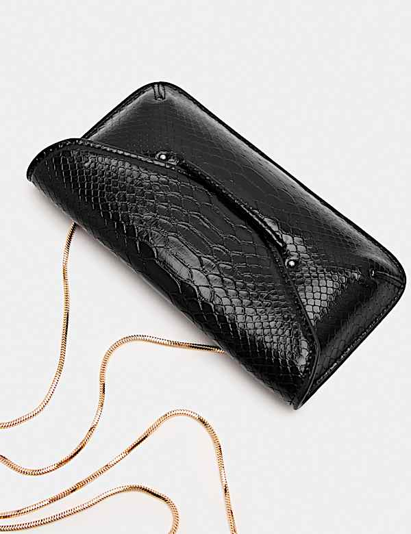 Faux Leather Snake Print Mini Clutch Bag - CA