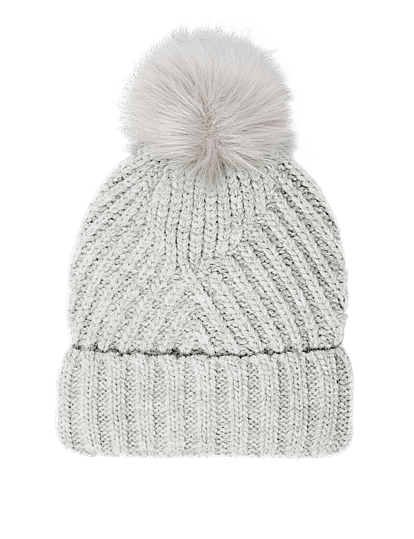 Knitted Faux Fur Bobble Beanie Hat