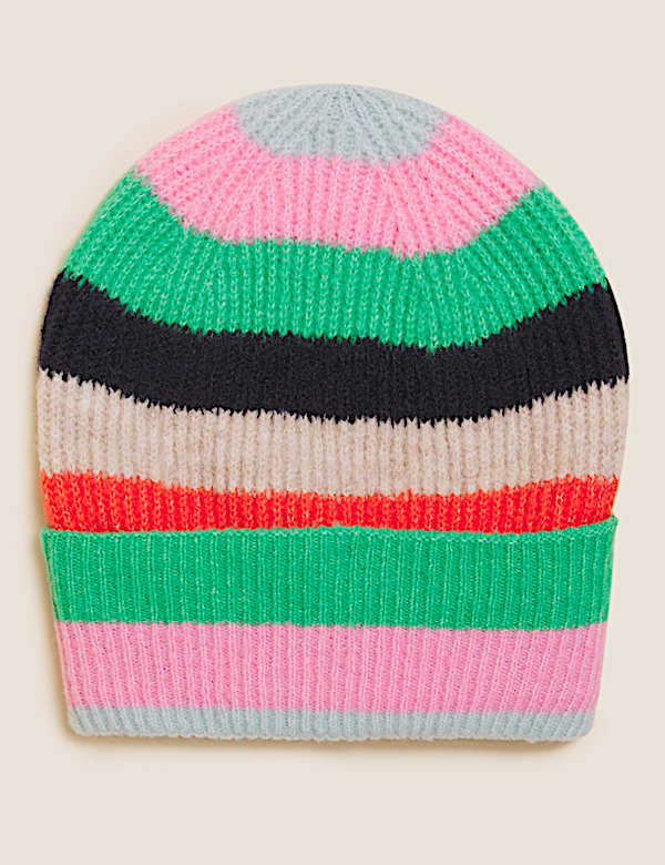 Knitted Striped Beanie Hat