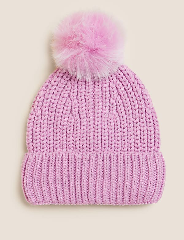 Knitted Faux Fur Pom Hat