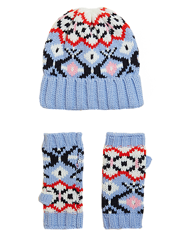 Knitted Fair Isle Hat & Gloves Gift Set