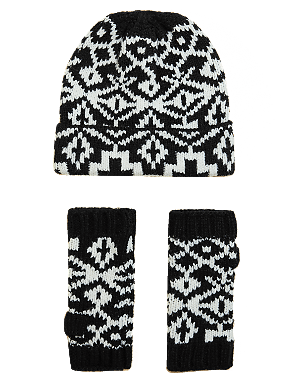 Knitted Fair Isle Hat & Gloves Gift Set