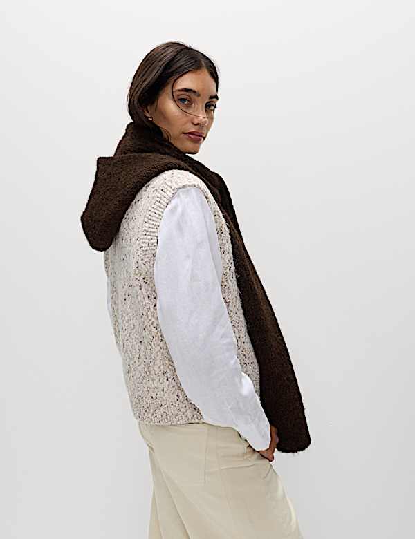 Ribbed Knit Hooded Scarf with Wool - UA