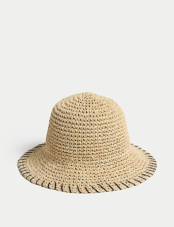 Straw Whipstitch Bucket Hat - BE
