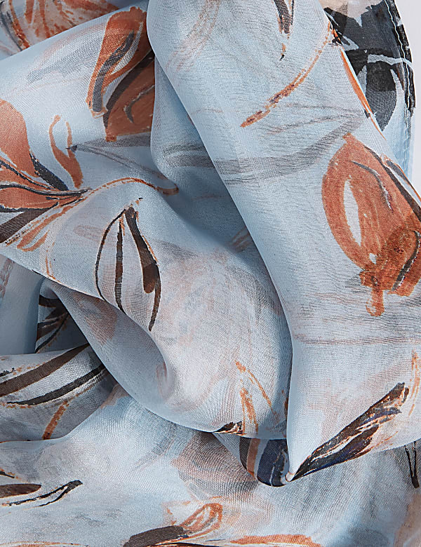 Pure Silk Floral Print Scarf