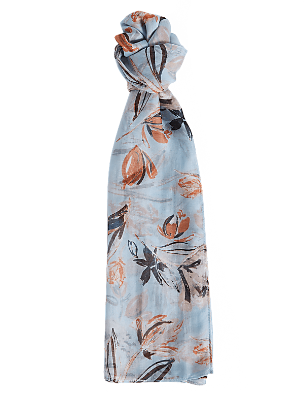Pure Silk Floral Print Scarf