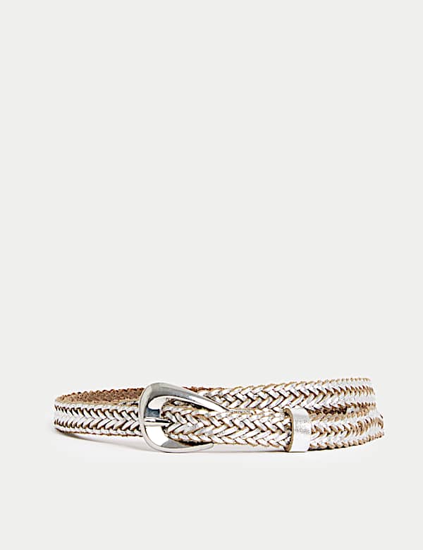 Leather Woven Feature Buckle Skinny Jeans Belt - TW