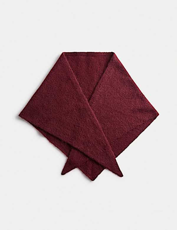 Knitted Textured Triangle Scarf with Wool - AT