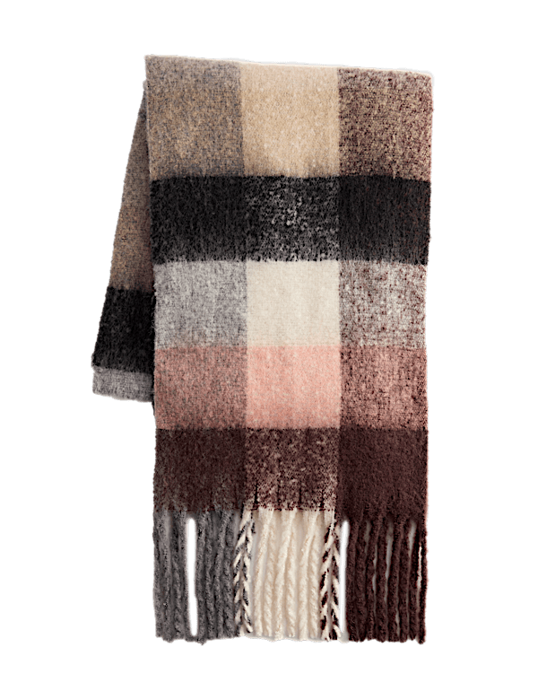 Checked Tassel Scarf