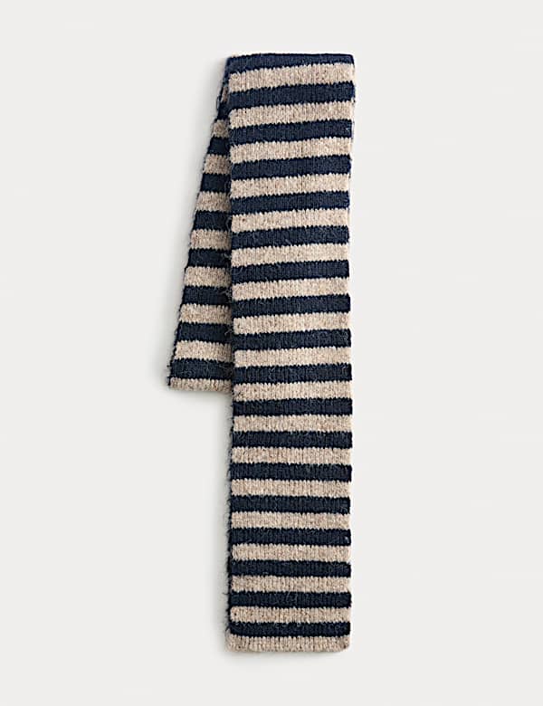 Brushed Striped Skinny Scarf with Wool - IT