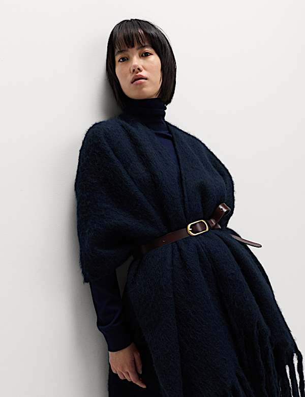 Foulard croisé brossé à franges avec laine - CH