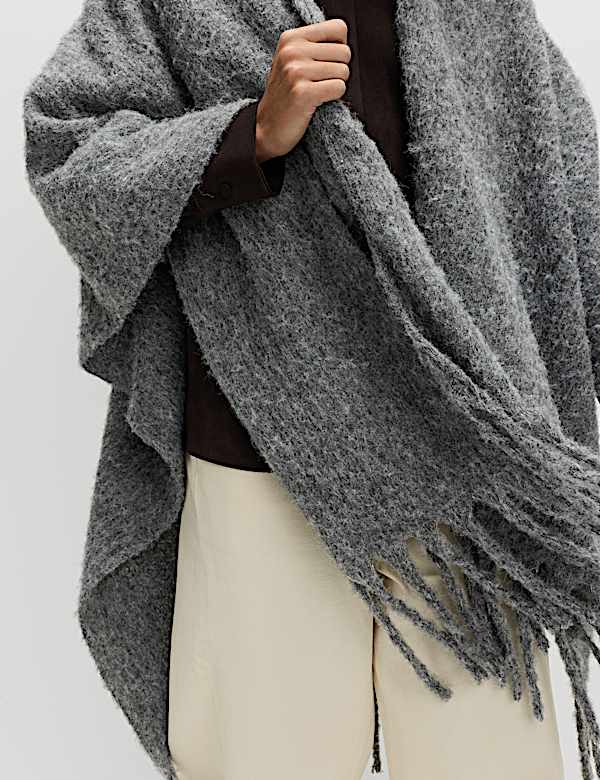 Brushed Fringed Wrap Scarf with Wool - RO