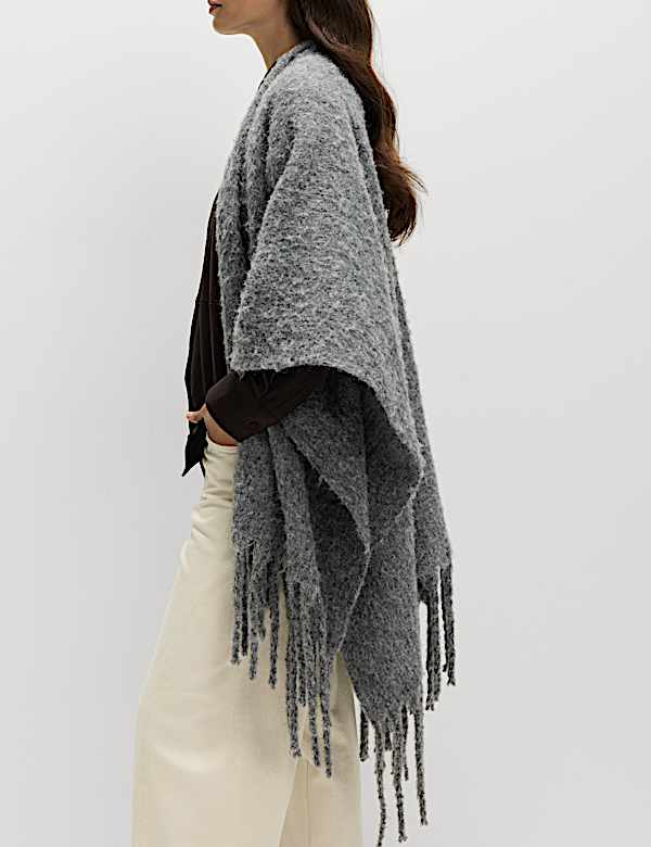 Brushed Fringed Wrap Scarf with Wool - RO