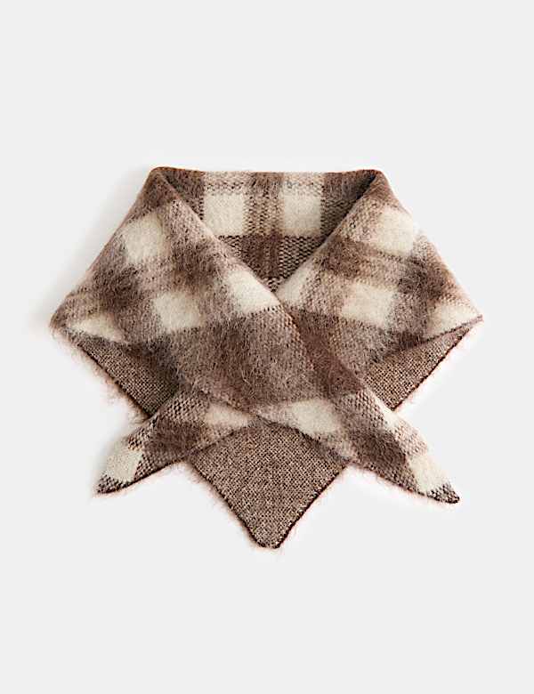 Bufanda triangular de cuadros con mezcla de mohair - US