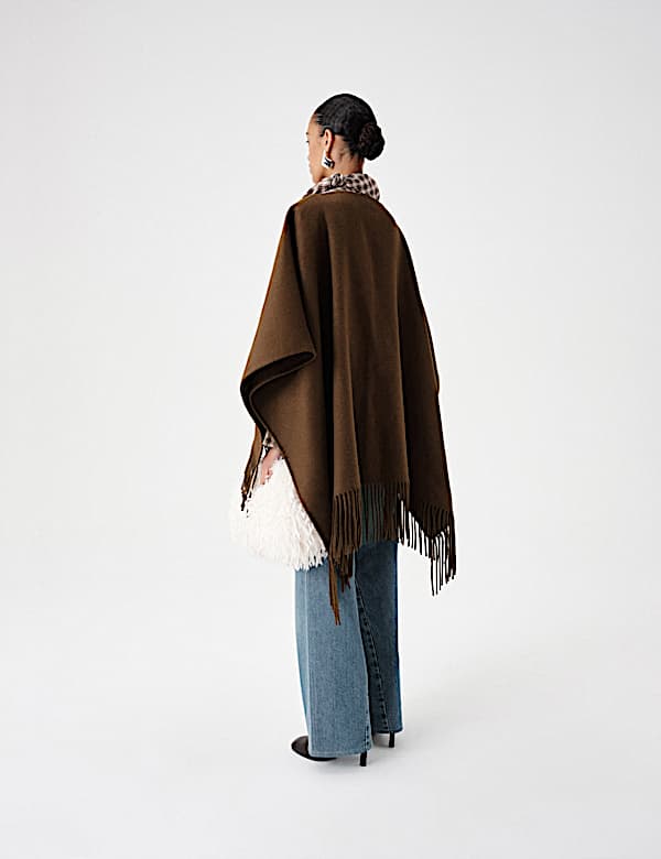 Double Faced Fringed Poncho - BE