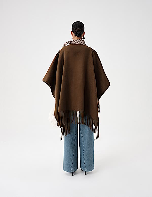 Double Faced Fringed Poncho - BE