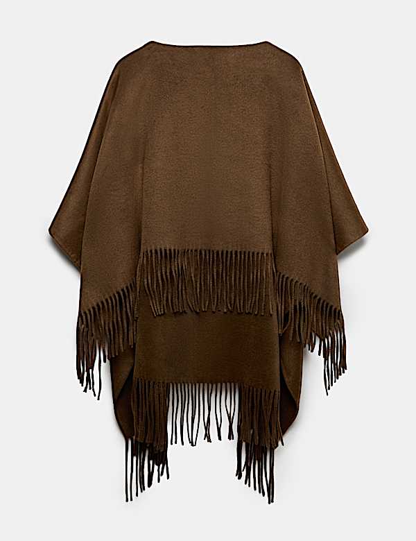 Double Faced Fringed Poncho - BE