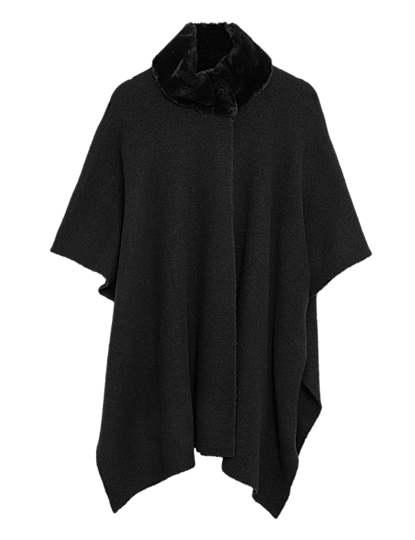 Knitted Faux Fur Collar Poncho