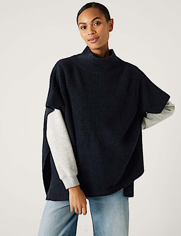 Knitted High Low Poncho