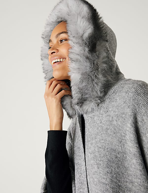 Fluffy hooded poncho online