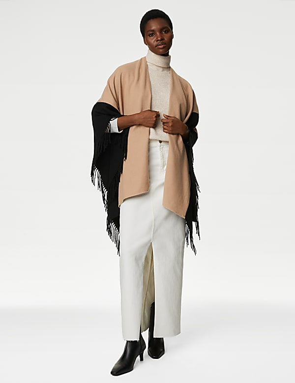 Woven Colour Block Tassel Poncho