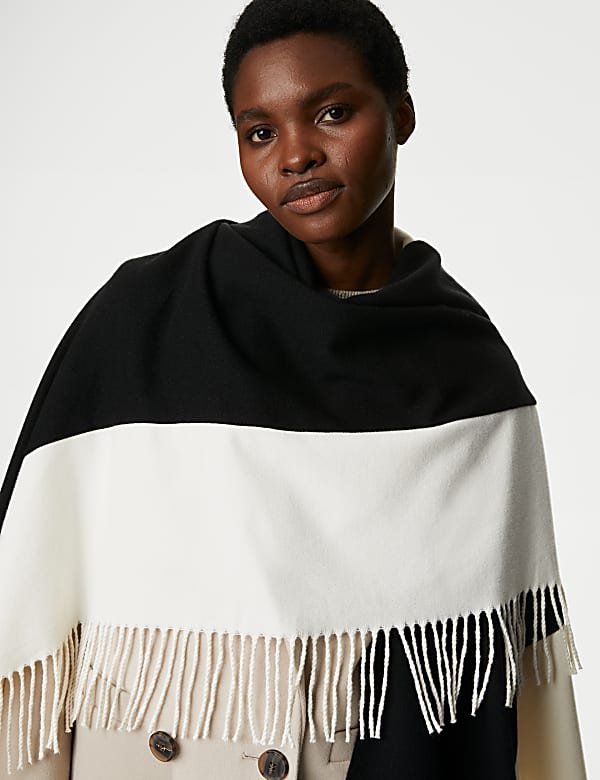 Woven Colour Block Tassel Poncho