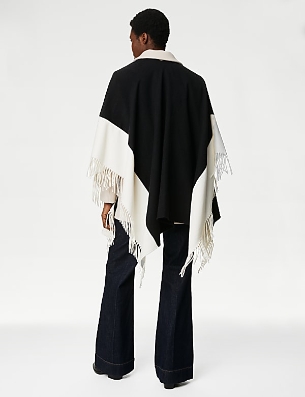 Woven Colour Block Tassel Poncho