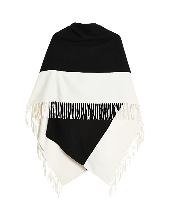 Woven Colour Block Tassel Poncho