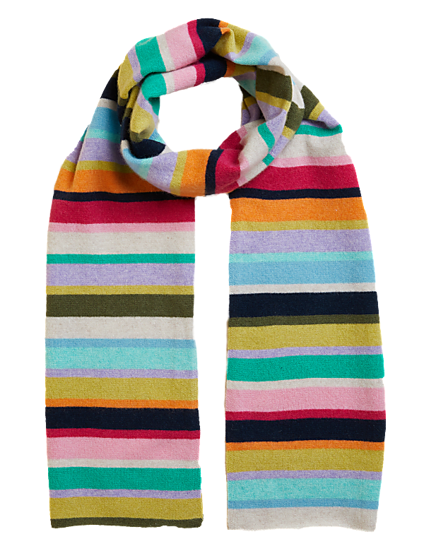 Pure Cashmere Knitted Striped Scarf
