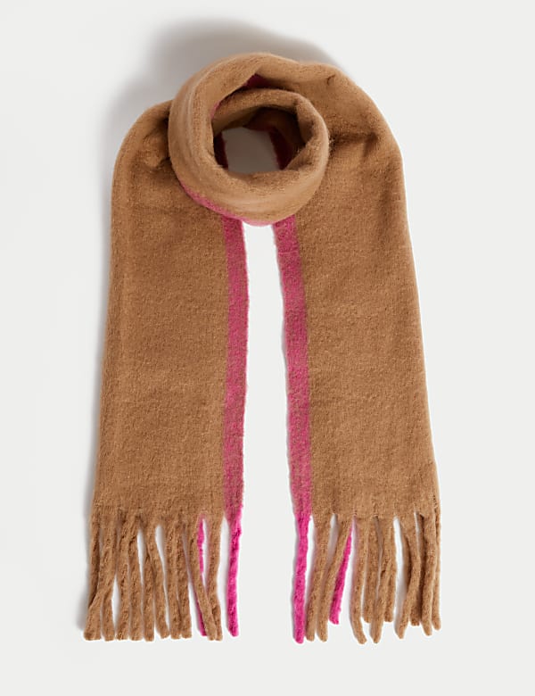 Brushed Colour Block Tassel Scarf