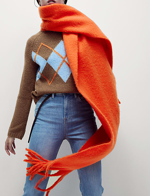 Brushed Colour Block Tassel Scarf - HK