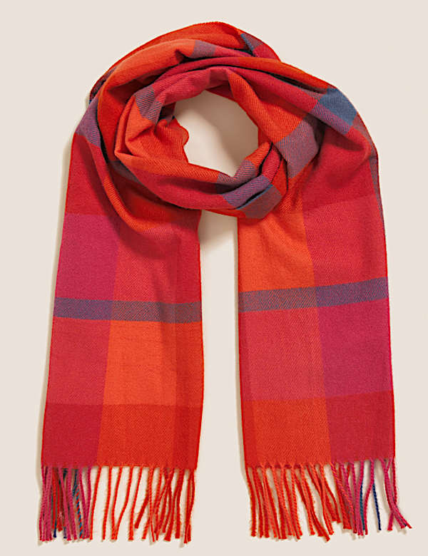 Woven Checked Tassel Scarf