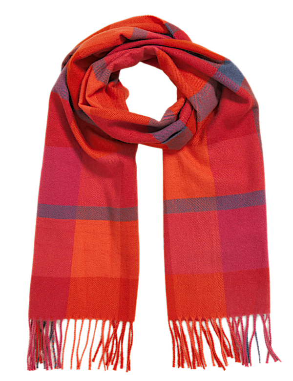 Woven Checked Tassel Scarf