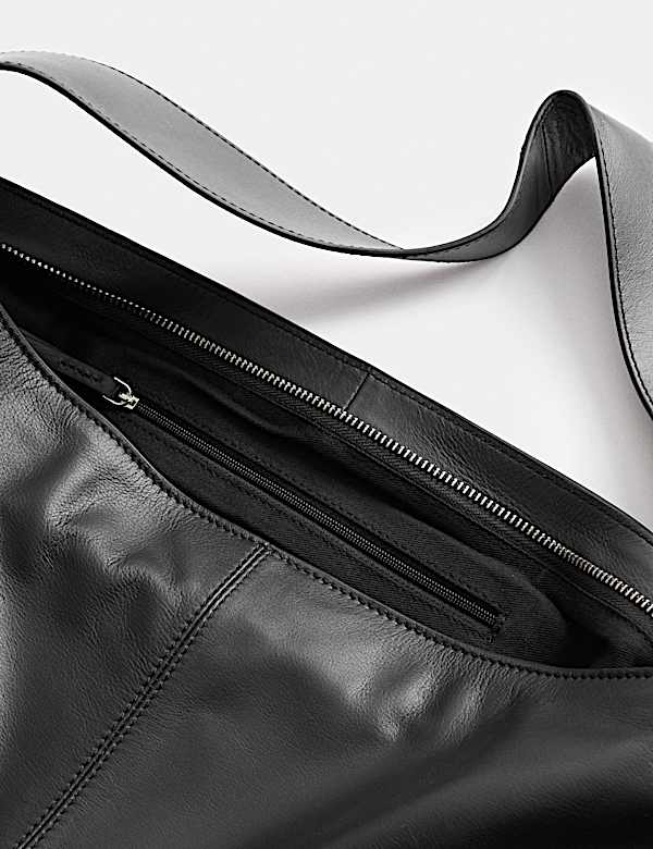 Leather Zip Slouchy Shoulder Bag - NZ