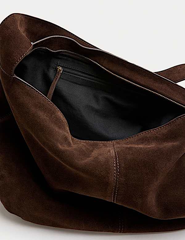 Suede Zip Slouchy Shoulder Bag - CA