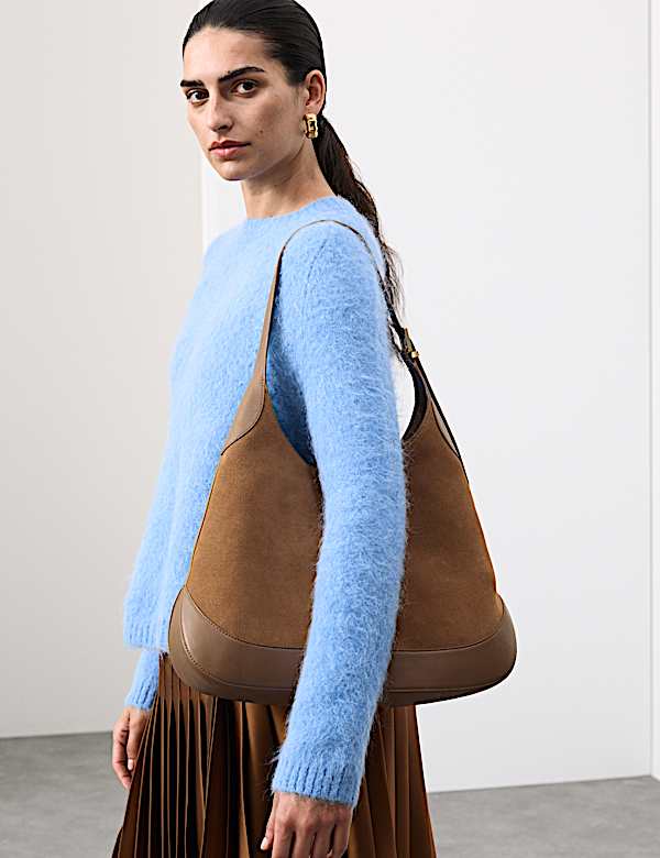 Suede Top Handle Shoulder Tote - CZ